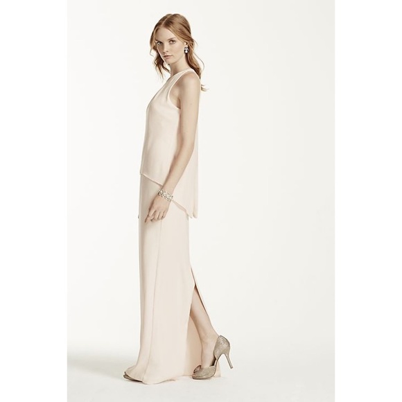 David’s Bridal Maxi Dress long open back matte crepe Black High Neck F15978 - Picture 4 of 11